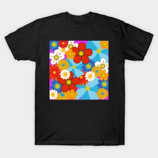 Retro 60's style colorful flower pattern T-Shirt